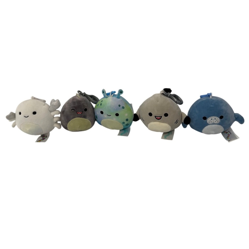 Squishmallows Plush Keychain Clip Lot Sea Life Shark Manatee Crab 3.5 Inch 5pc